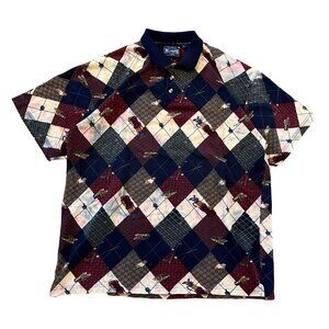Vintage JJ Oliver Polo Shirt Mens XL AOP Geometric Print Casual Golfer Pullover